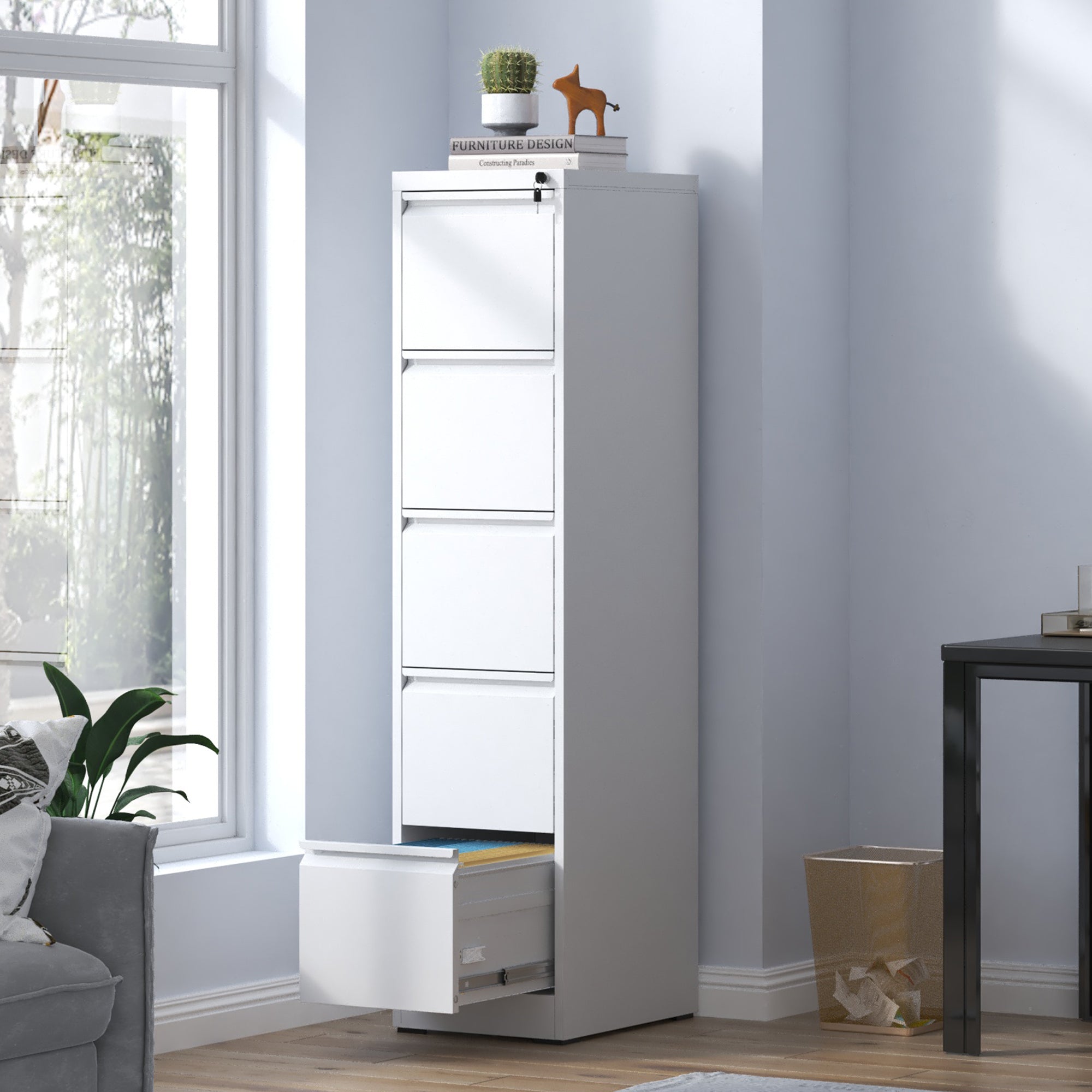 SteelCraft Pro 5 Drawer Metal Vertical File Cabinet with Lock in White for A4 Legal/Letter Size - Grand Goldman