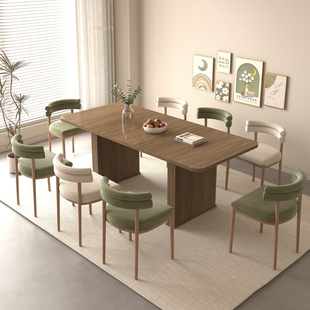 Modern Dining Table for 6-10 People, Wood Kitchen Table with Double Robust Pedestal, Wooden Dinner Table for Dining Room - Grand Goldman Shop