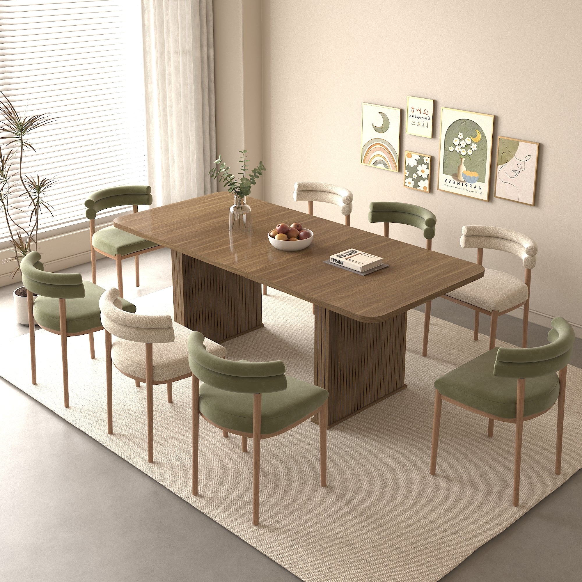 Modern Dining Table for 6-10 People, Wood Kitchen Table with Double Robust Pedestal, Wooden Dinner Table for Dining Room - Grand Goldman Shop