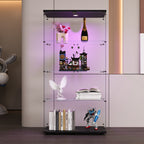 Two-door LED lights  Glass Display Cabinet 4 Shelves with Door, Floor Standing Curio Bookshelf for Living Room Bedroom Office