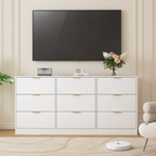 White 9 Drawer Dresser, 63' Large Deep Chest of Drawers, Wooden Dresser Storage Cabinet with 9 Drawers for Bedroom, Long Dressers for Living Room, Hallway - Grand Goldman Shop