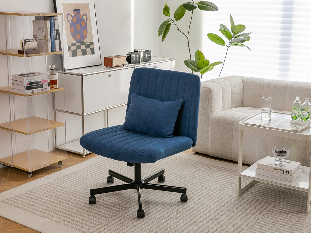 Modern Linen Blue Criss Cross Office Chair with Adjustable Height, Ergonomic Design, and Breathable Fabric in Blue Linen Mate