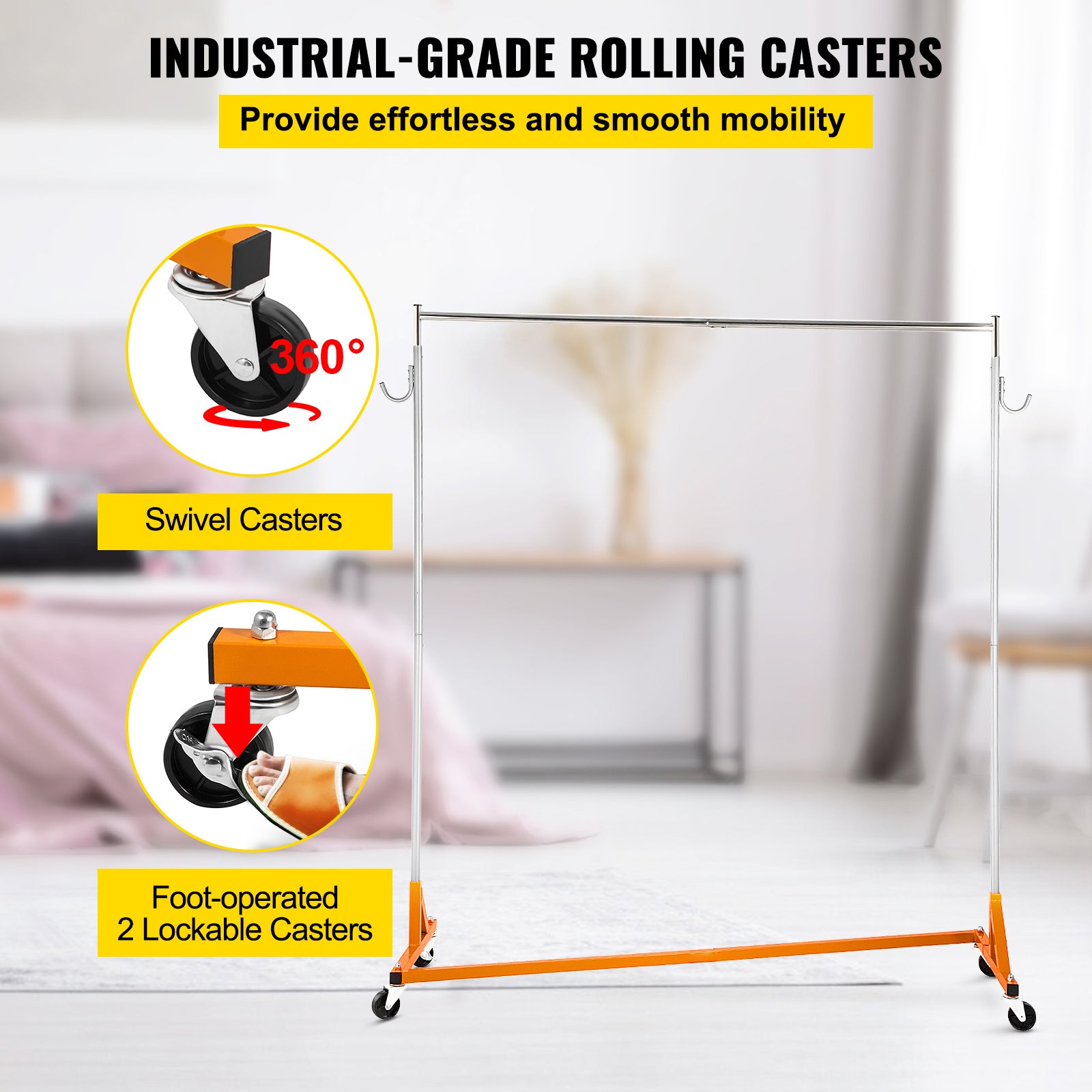 Z Rack, Industrial Grade Z Base Garment Rack, Height Adjustable Rolling Z Garment Rack, Sturdy Steel Z Base Clothing Rack w/ Lockable Casters for Home Garment Store Display Commercial Use Orange - Grand Goldman Shop