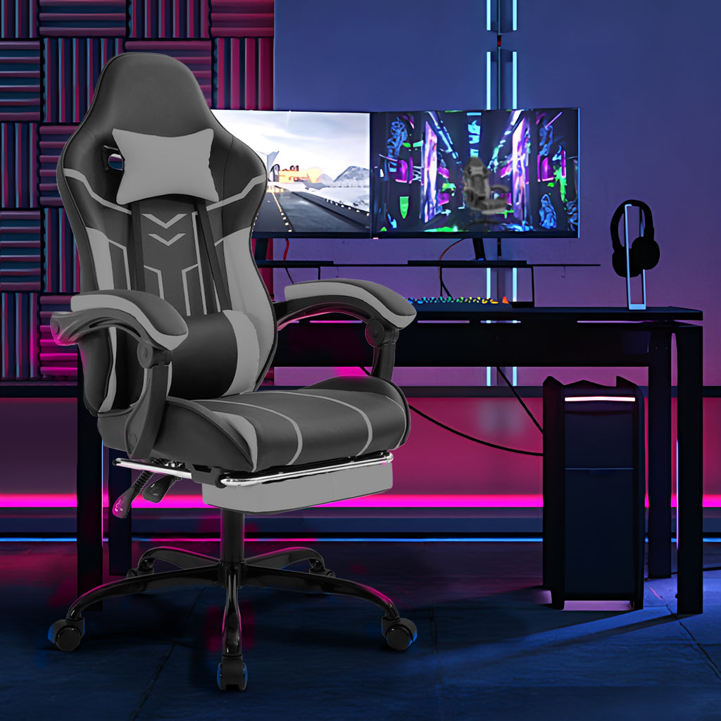 Gaming chair, Computer chair Ergonomic chair with footrest Office chair Ergonomic computer chair with lumbar backrest Blackgr