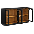 TREXM 4-Door Large Storage Buffet Cabinet with Glass Doors, Arched Cabinet with Adjustable Shelves for Kitchen, Dining Room and Living Room (Black) - Grand Goldman Shop
