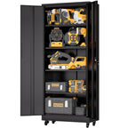Heavy Duty Rolling Metal Cabinet with Lock, 71 inch Garage Storage Cabinet, 4 Adjustable Shelves (180lb Each), Black, for Too