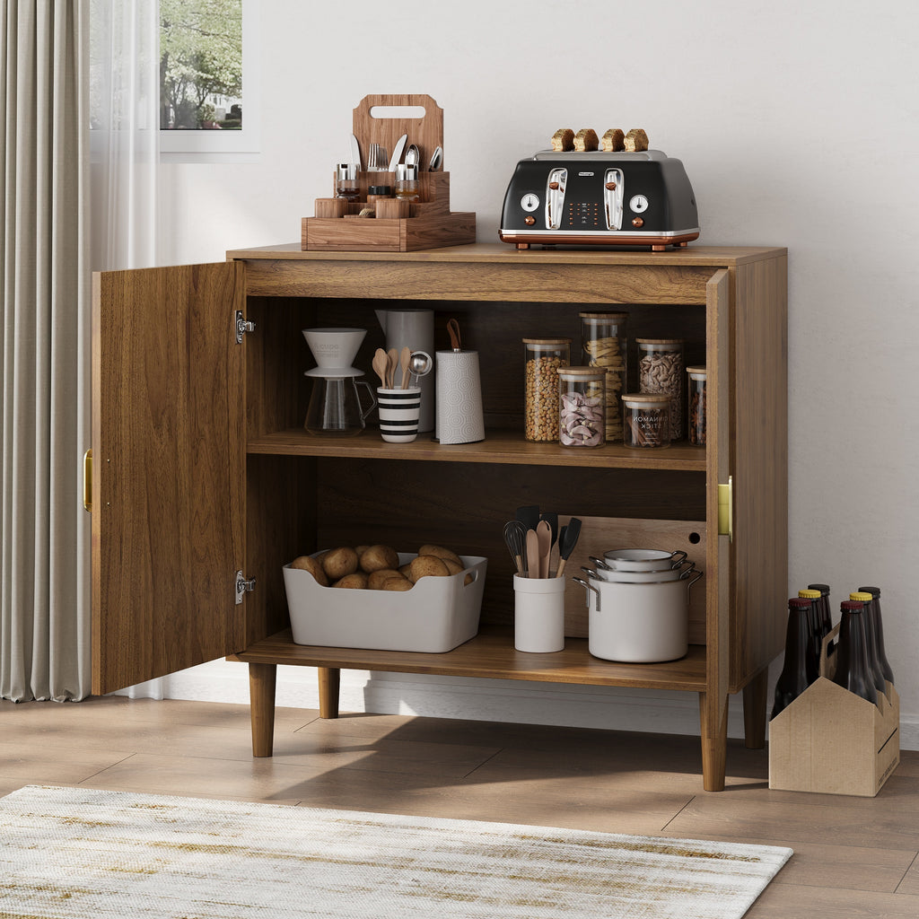 Walnut Wood Buffet Cabinet with Line Groove Design, Multifunctional Storage for Living Room, Entryway, Kitchen - Grand Goldman Shop