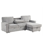 U_STYLE Upholstery Sleeper Sectional Sofa with Storage Space, USB port, 2 cup holders on Back Cushions(same sku; WY000335AAE) - Grand Goldman Shop