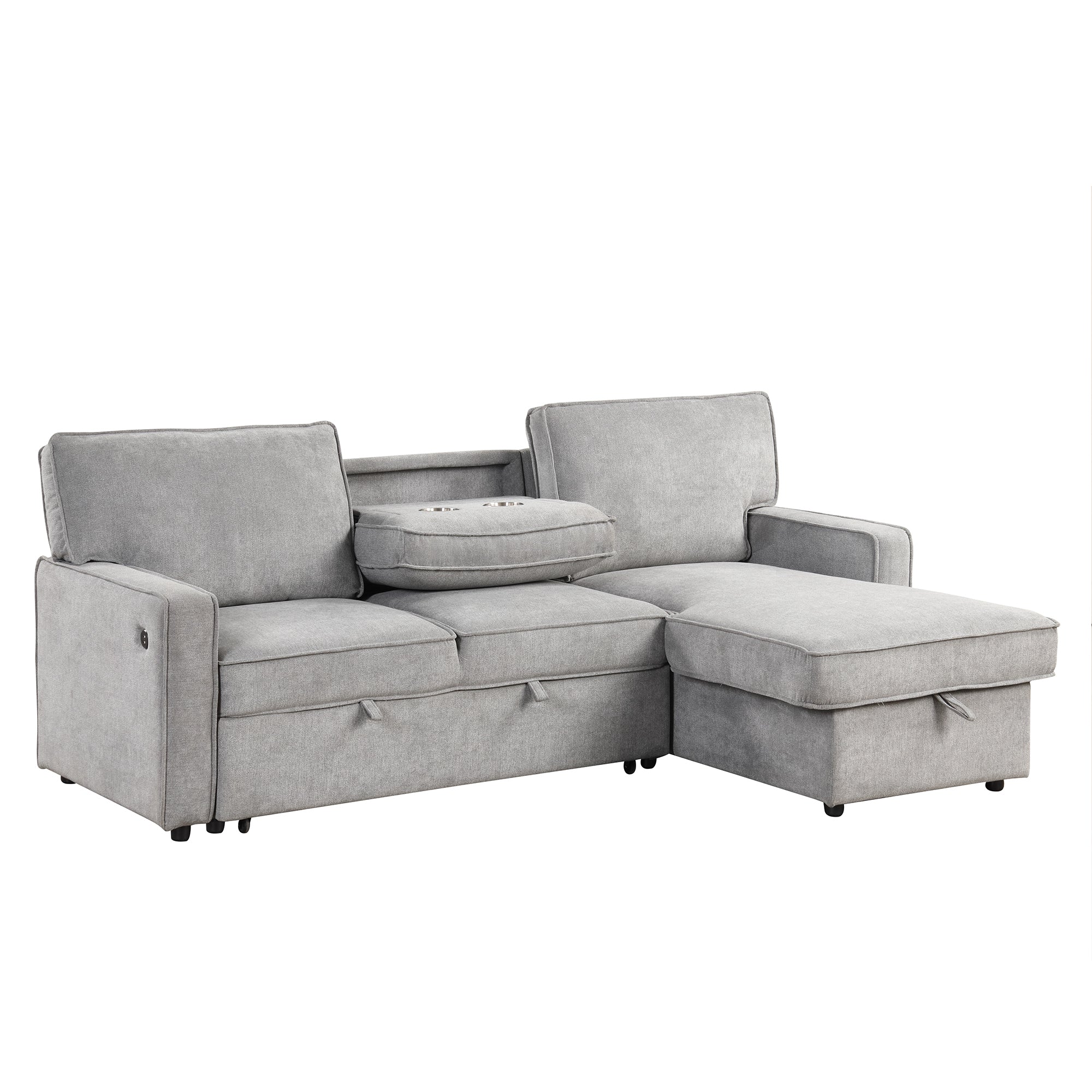 U_STYLE Upholstery Sleeper Sectional Sofa with Storage Space, USB port, 2 cup holders on Back Cushions(same sku; WY000335AAE) - Grand Goldman Shop