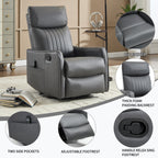 Grey Faux Leather Heat Massage Manual Recliner Chair with Rocker and Swivel for Living Room - Grand Goldman Shop