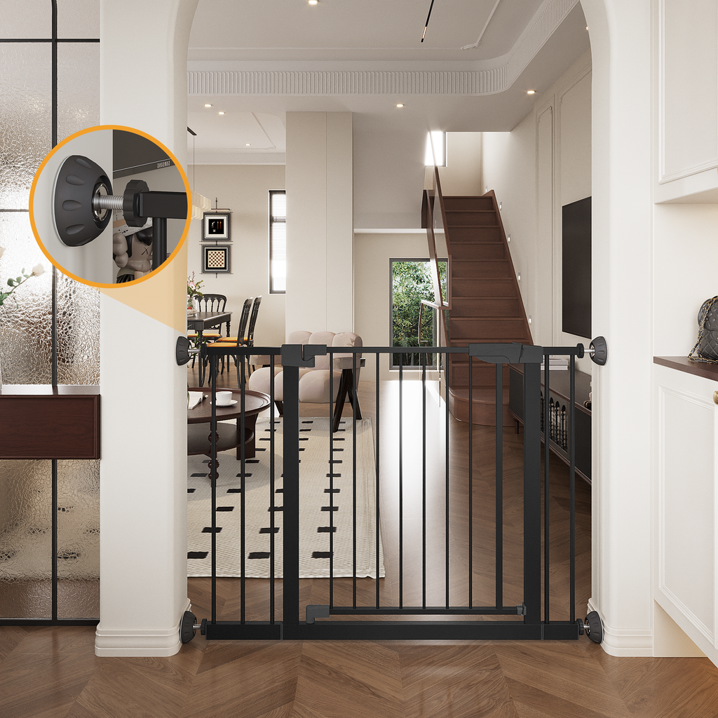 29.5-45.3' Wide Baby Gate with wall protector for Stairs, Dog Gate Indoor for Doorways, No Drilling Pressure Mounted Pet Gate