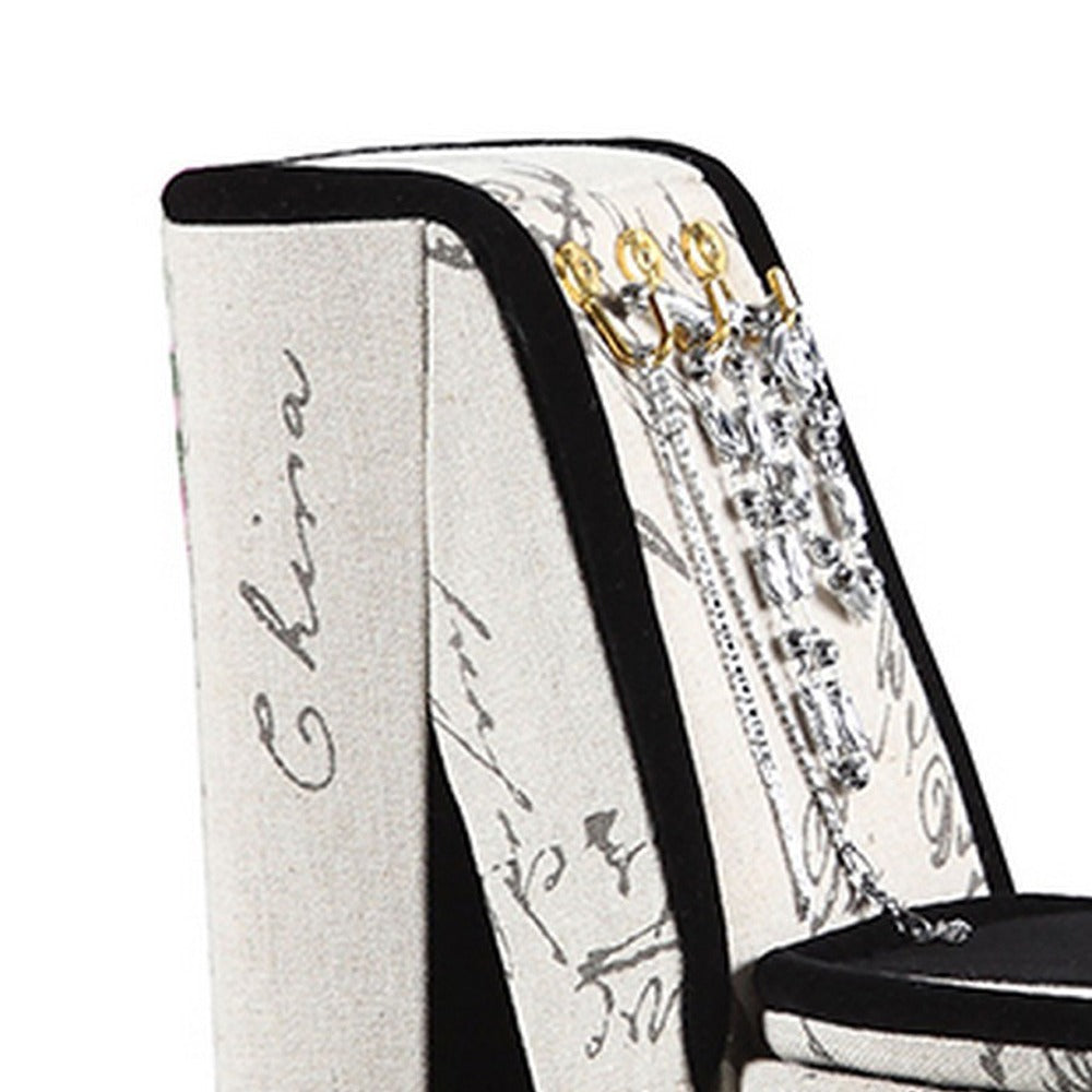 High Heel Script Shoe Jewelry Box with 3 Hooks, Beige and Black - Grand Goldman Shop