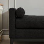 Elegant Upholstered Bench, Daybed, Ottoman with Wood Legs & 2 Bolster Pillows, Black Boucle, 66.34' - Grand Goldman Shop