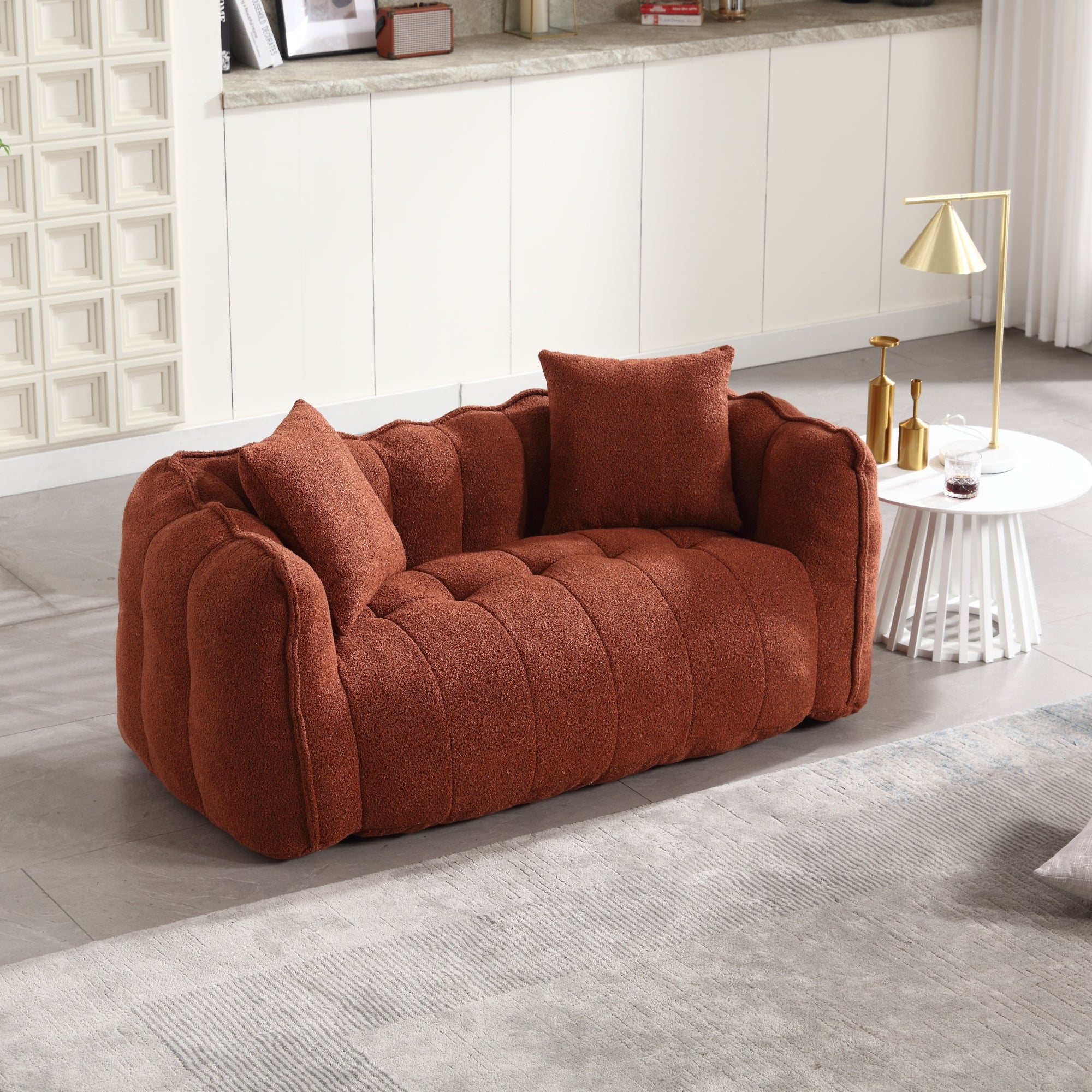 Cozy Beanbag Chair with High Resilience Foam Core for Two - Red Chenille, 66x35x25 inches - Grand Goldman Shop