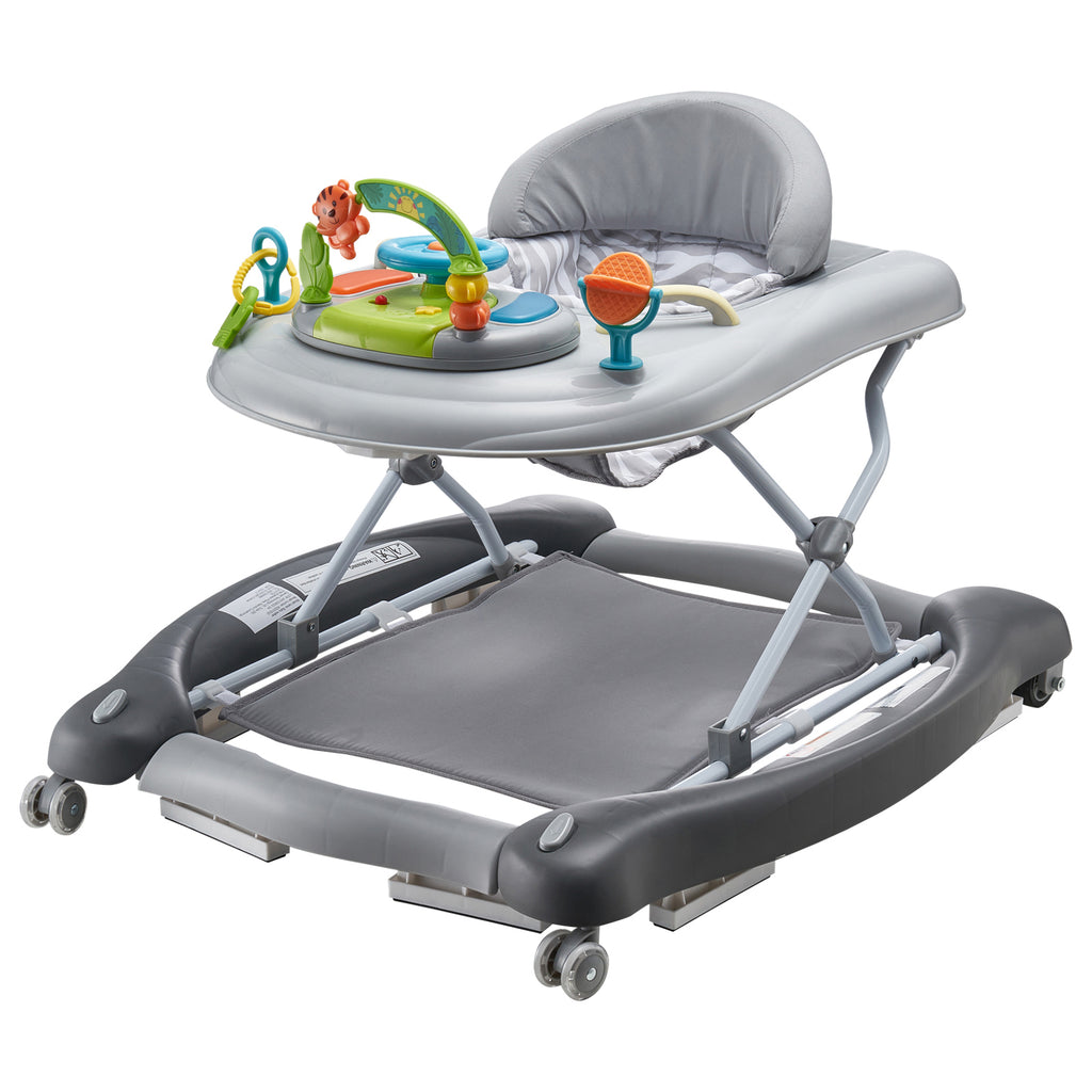 4-in-1 Baby Walker, Foldable Baby Activity Center on Wheels, 3 Adjustable Height, Music & Toys Tray, Learning-Seated,Walk-Beh
