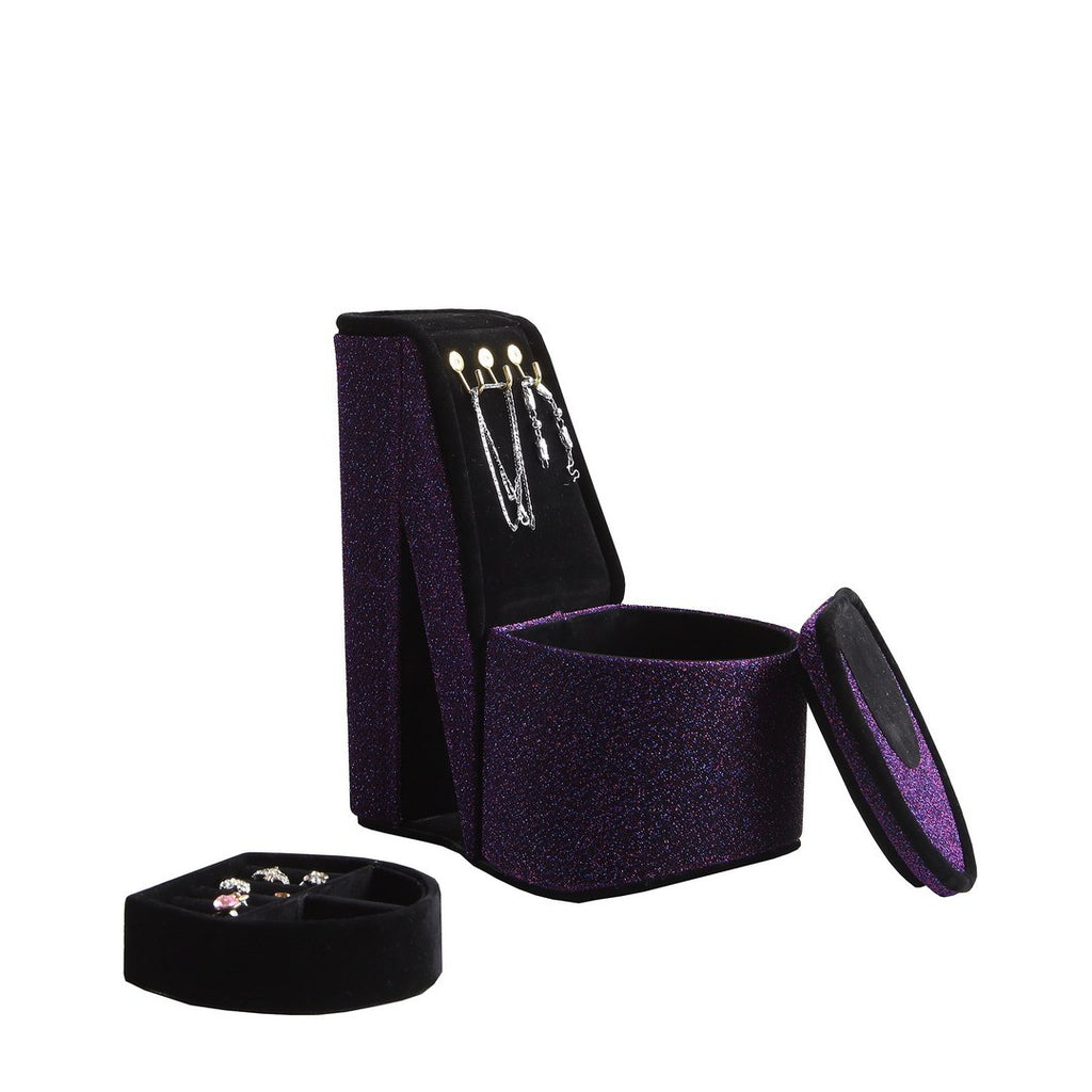 9' Tall Display Jewelry Box with Hooks, High Heel Shoe Design, Purple Velvet - Grand Goldman Shop