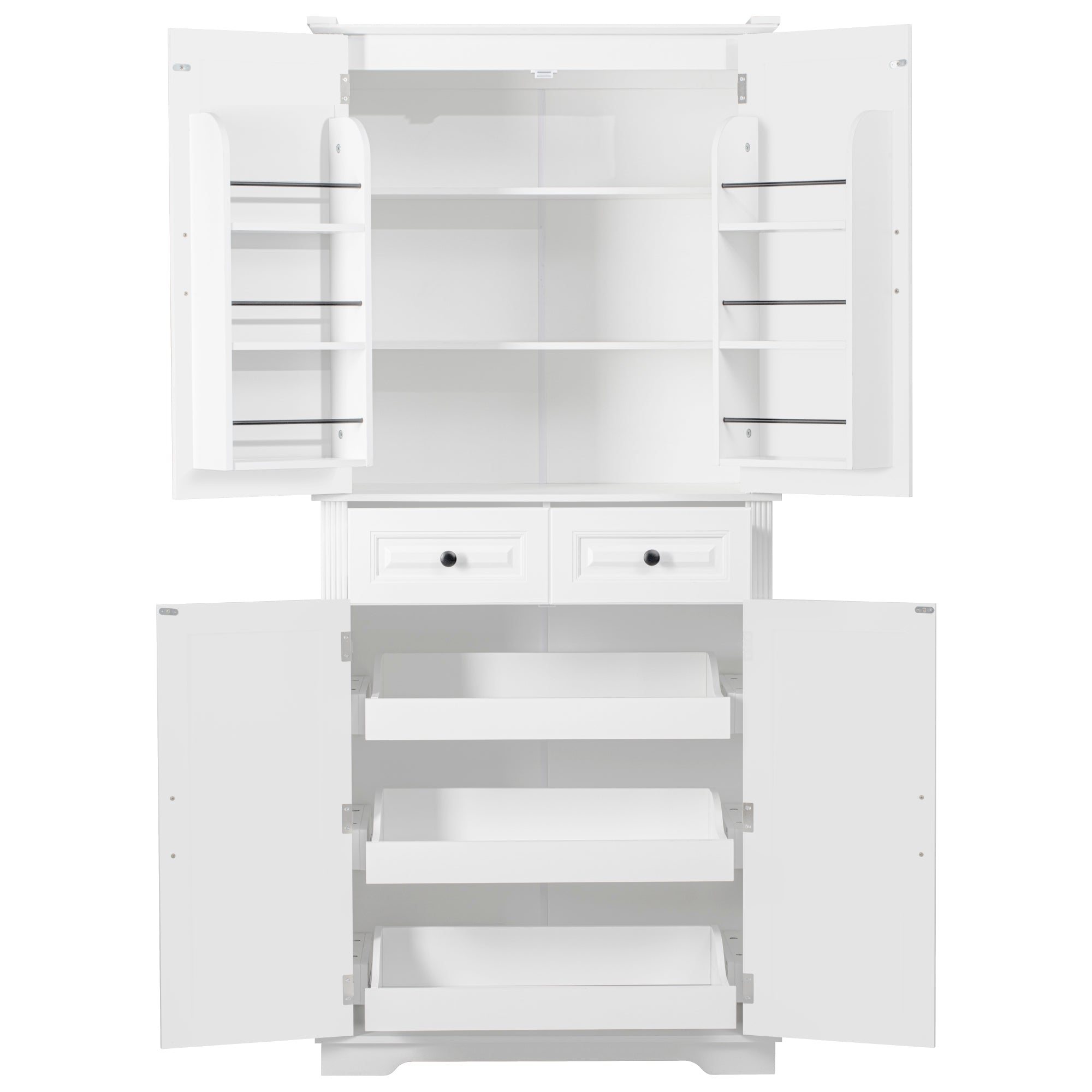 K&K 71' Tall Kitchen Pantry Cabinet with 3 Pull Out Cabinet Organizers, Farmhouse Embossed Texture Storage Cabinet with 6 Door Shelves, 2 Drawers, Freestanding Cupboard for Kitchen, Dining Room White - Grand Goldman Shop
