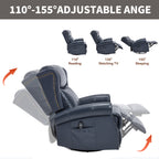 Heat Massage Manual Recliner Chair with Rocker and Swivel in Genuine leather for Living Room, Blue - Grand Goldman Shop