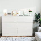 Modern 6 Drawer Dresser with Spacious Countertop and Concealed Handles, Storage Cabinet for Bedroom and Living Room, White MDF - Grand Goldman Shop