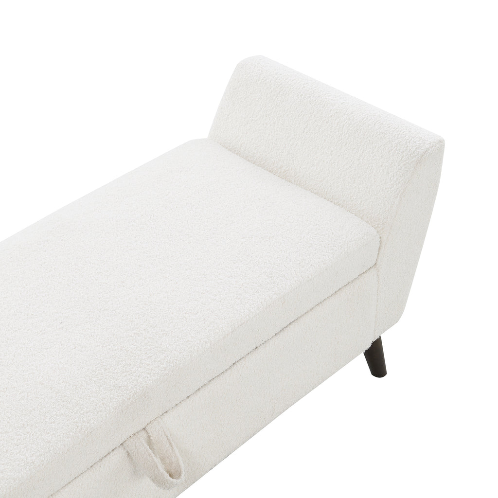 60'' Modern Storage Bench with Rubberwood  Legs, Cream Teddy Fabric, Padded Seat for Living Room & Bedroom - Grand Goldman Shop