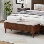Walnut Multi-Functional Storage Ottoman Bench with Linen Seat, Solid Rubberwood Bed End Bench for Bedroom, Entryway, Living Room, Closet - Grand Goldman Shop