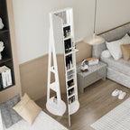 360°Swivel Jewelry Cabinet with Full Length Mirror, 360°Rotating Standing Jewelry Armoire Organizer, Lockable Storage Cabinet, Interior Lighted Mirror, White - Grand Goldman Shop
