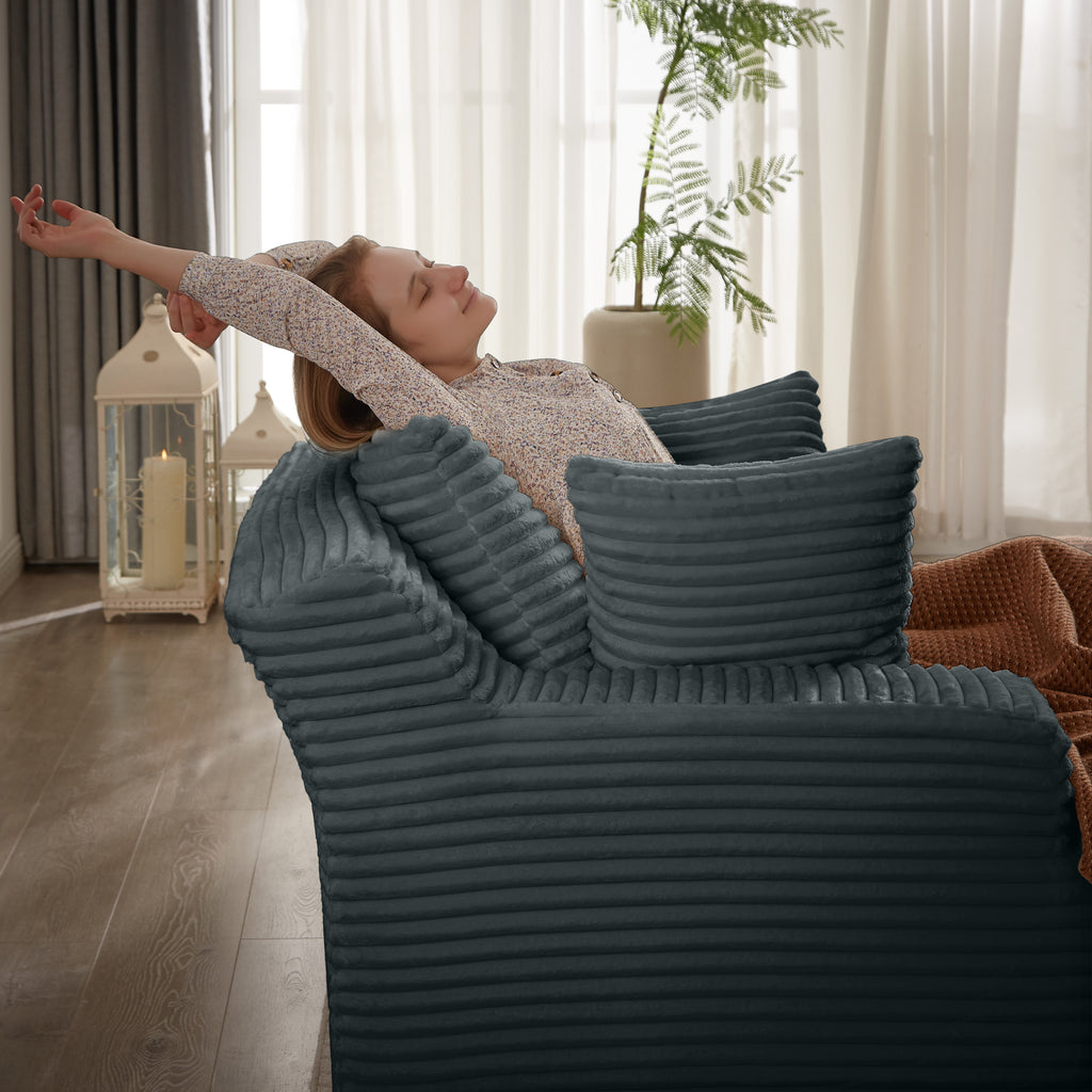 Oversized Chaise Lounge Chair Indoor, Corduroy Upholstered Modern Sofa Couch,No Assembly Required,Comfy Sleeper Sofa for Living Room,Office - Grand Goldman Shop