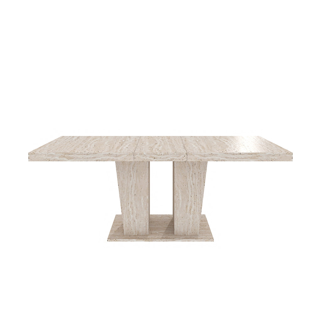 Rectangular extendable dining table, suitable for 6-10 people, with veined travertine pattern, dimensions 160-200 cm, simple and elegant. - Grand Goldman Shop