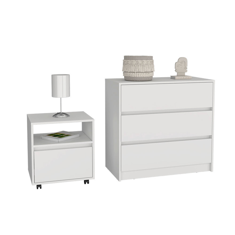 Milford 2 Piece Bedroom Set, Nightstand + Dresser, White - Grand Goldman Shop
