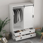 Tall Bedroom Armoire Wardrobe Closet Clothing Storage Cabinet with Hanging Rod Barn Door Drawers Open Shelves - Grand Goldman Shop