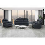 Blanche Black 3PC Reclining Sofa and Loveseat and Glider Recliner with LED Lights and Speakers in Black Upholstered Fabric, Medium Firm Seating, 3-Piece Set - Grand Goldman Shop