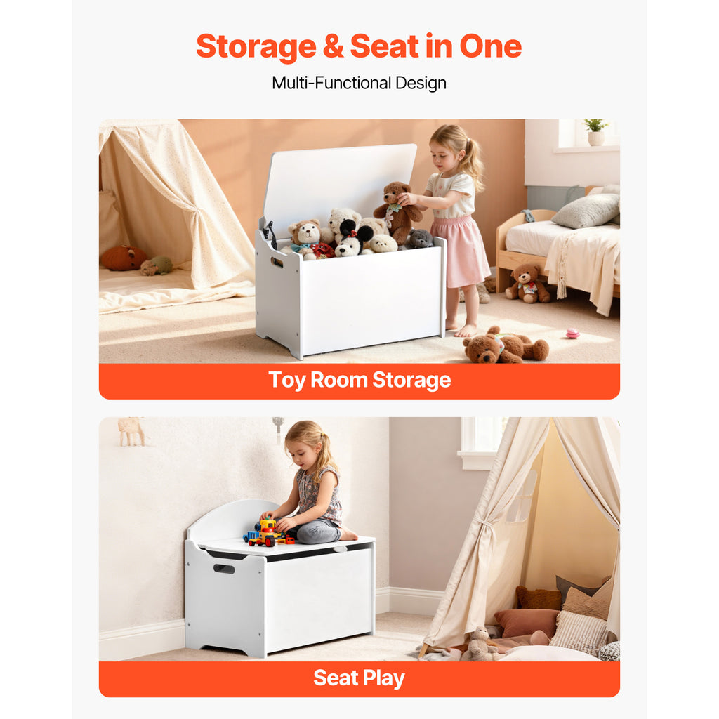 Kids Storage Bench, Wooden Toy Box Chest with Backrest, Large Storage Cabinet with Safety Hinge, Toddlers Storage Bench for P