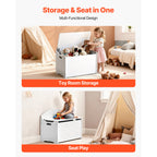 Kids Storage Bench, Wooden Toy Box Chest with Backrest, Large Storage Cabinet with Safety Hinge, Toddlers Storage Bench for P