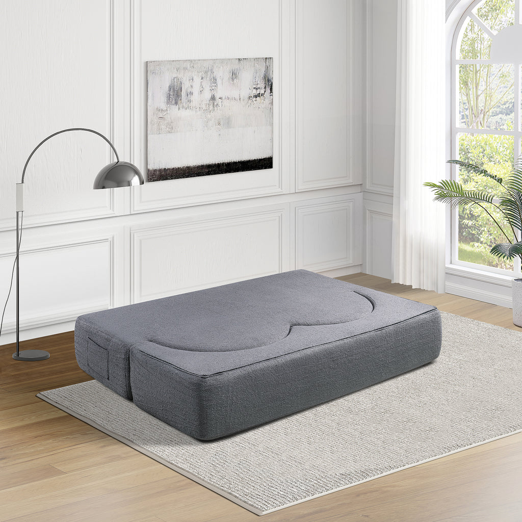 Folding sofa bed, floor sofa, convertible teddy bear fabric foam filled sleeper futon double sofa, suitable for living room, guest, office and apartment (gray) - Grand Goldman Shop