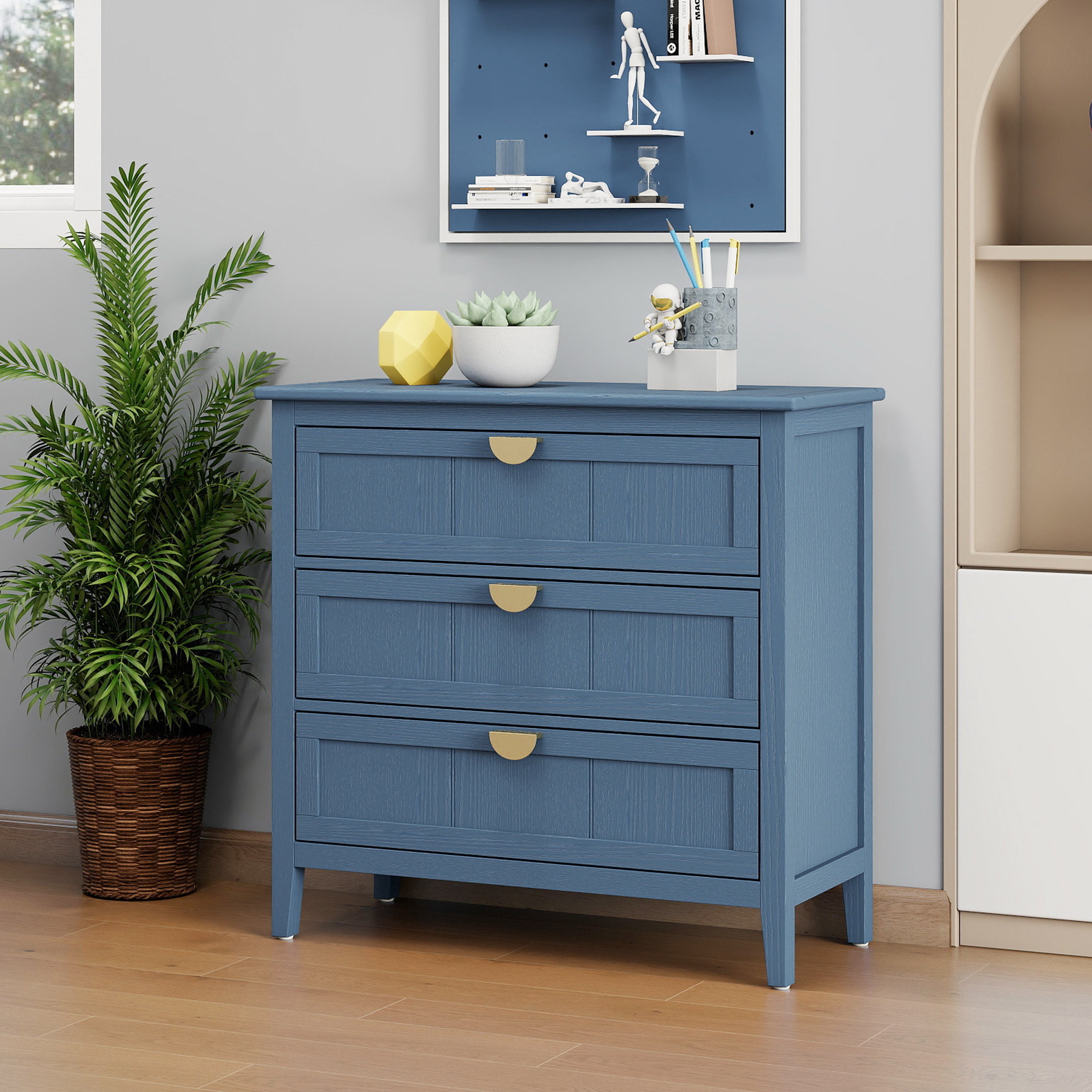3-Drawer Cabinet for Bedroom, Living Room, or Study – Blue MDF American Furniture - Grand Goldman Shop