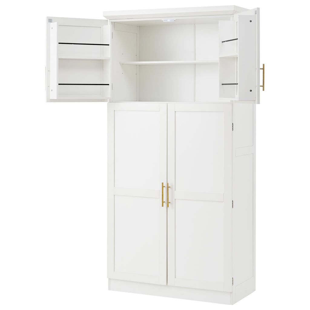 [Assembly Video Provided] TOPMAX 35.5x17.6x70.9inch Freestanding Kitchen Pantry Cabinet, Tall Storage Cabinet with 4 Doors, 2 Door Shelves, 8 Pull-out Trays and Adjustable Shelf for Dining Room, White - Grand Goldman Shop
