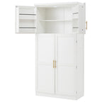 [Assembly Video Provided] TOPMAX 35.5x17.6x70.9inch Freestanding Kitchen Pantry Cabinet, Tall Storage Cabinet with 4 Doors, 2 Door Shelves, 8 Pull-out Trays and Adjustable Shelf for Dining Room, White - Grand Goldman Shop