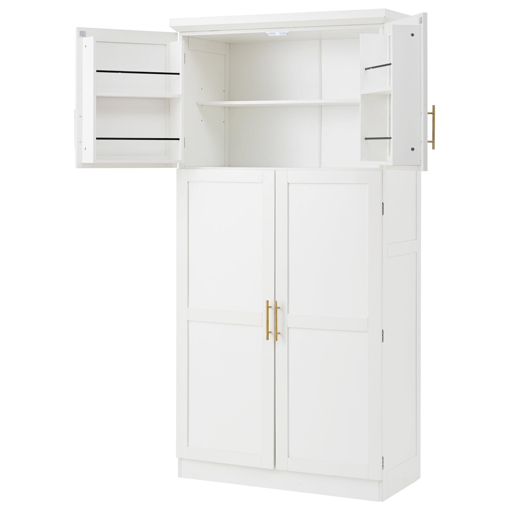[Assembly Video Provided] TOPMAX 35.5x17.6x70.9inch Freestanding Kitchen Pantry Cabinet, Tall Storage Cabinet with 4 Doors, 2 Door Shelves, 8 Pull-out Trays and Adjustable Shelf for Dining Room, White - Grand Goldman Shop