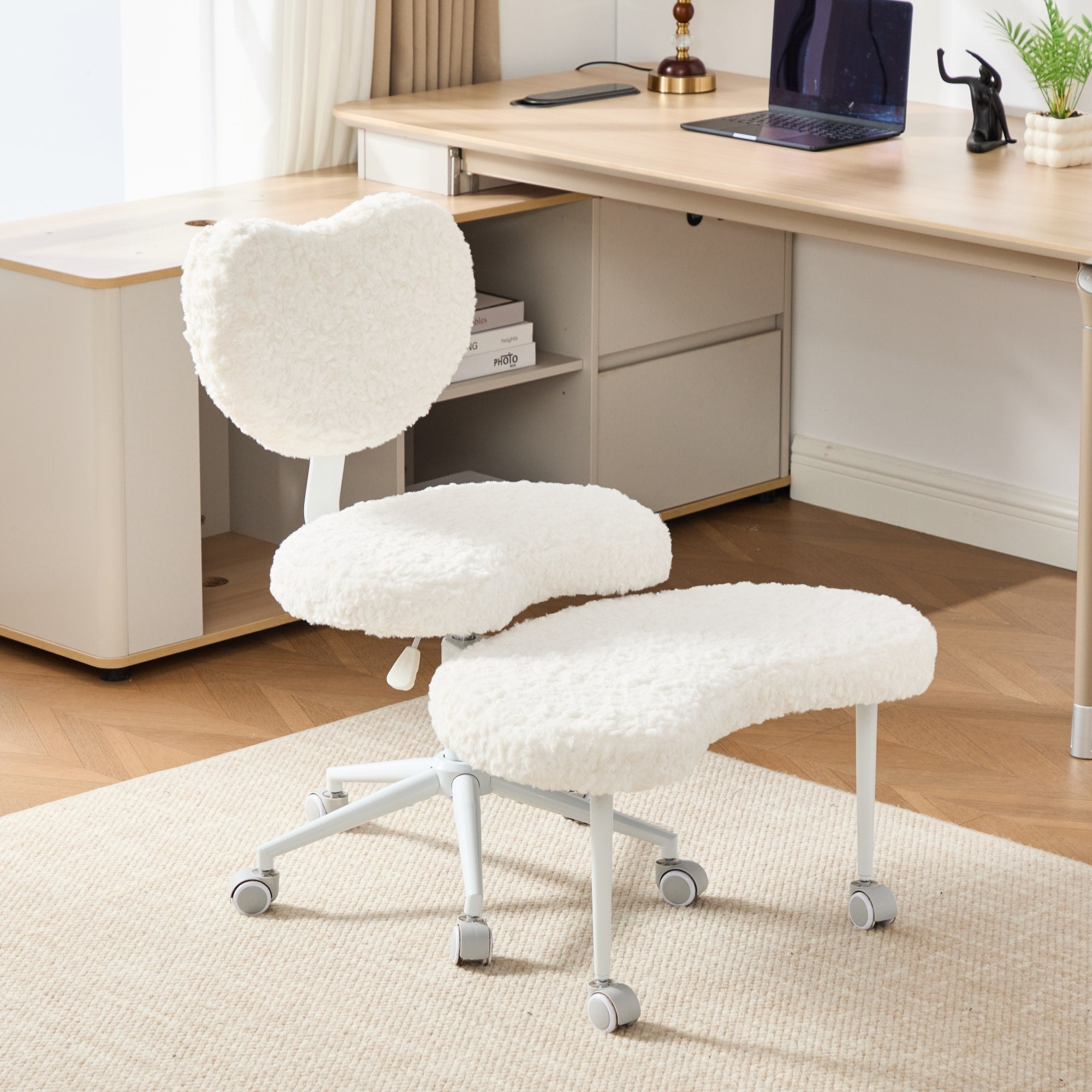 Artificial rabbit hair Meditation Chair Plus, Cross Legged Chair with Wheels, ADHD Chair, Criss Cross Desk Chair with Lumbar 