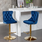 A&A Furniture,Golden Swivel Velvet Barstools Adjusatble Seat Height from 25-33 Inch, Modern Upholstered Bar Stools with Backs Comfortable Tufted for Home Pub and Kitchen Island,Blue,Set of 2 - Grand Goldman Shop