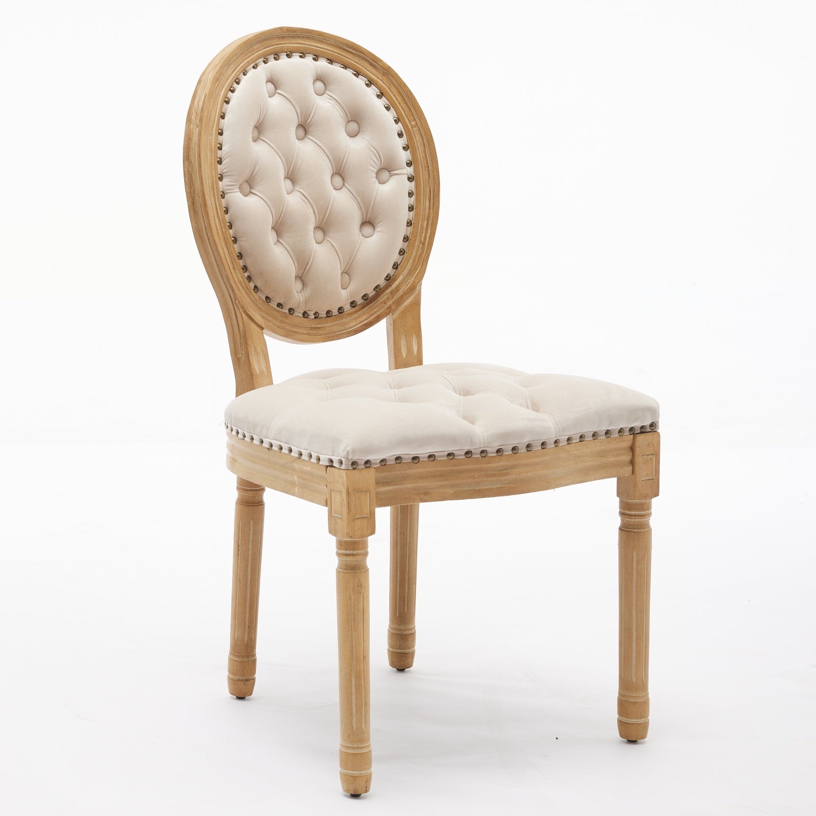 French Style Solid Wood Frame Antique Painting,Hand-pulled buckle decoration Velvet artificial leather Dining Chair with Nailhead Trim ,Wood Legs,Steel Spring inner,Set of 2,Beige,SW1739BG - Grand Goldman Shop