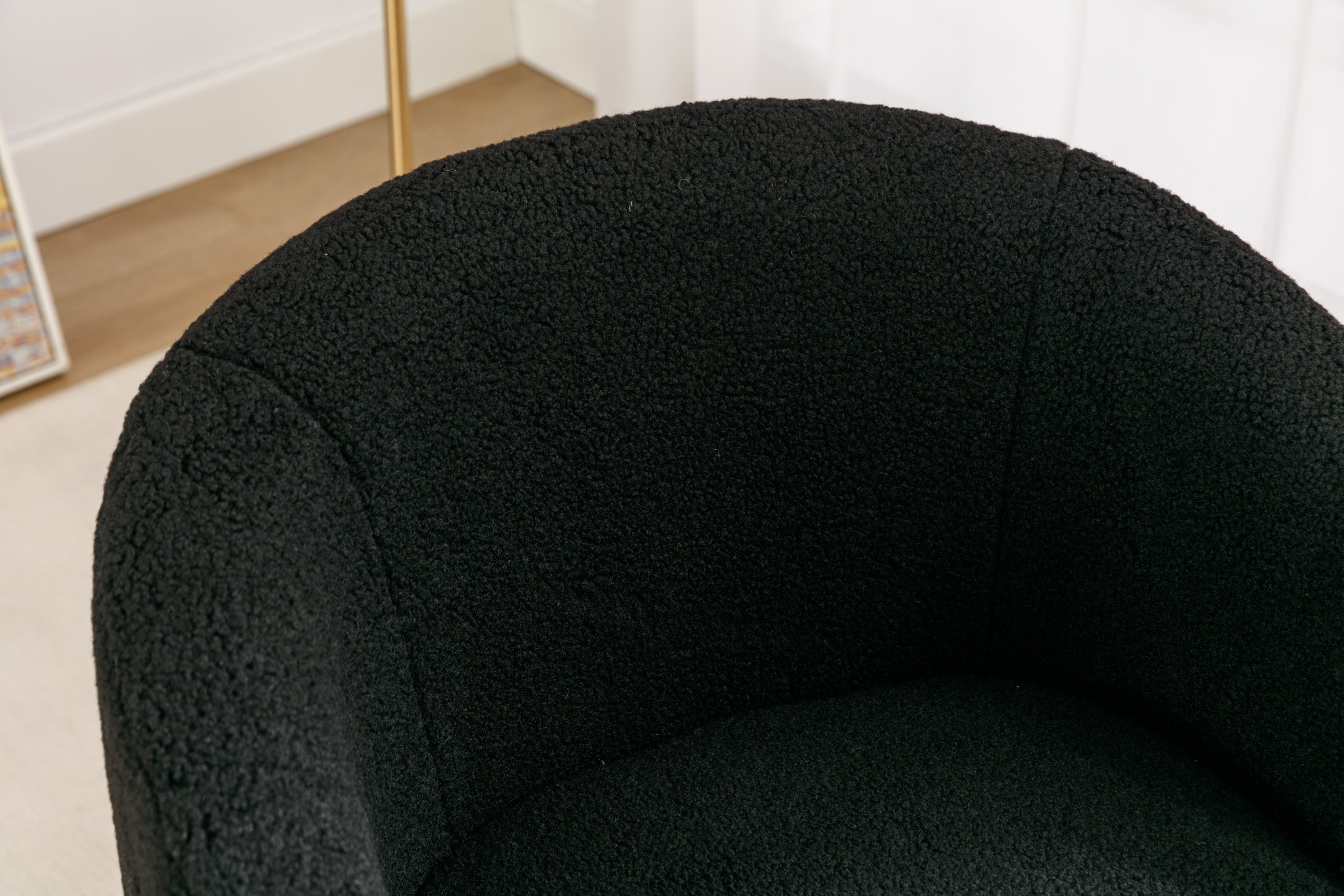 Teddy Fabric Swivel Accent Armchair Barrel Chair With Black Powder Coating Metal Ring,Black - Grand Goldman Shop