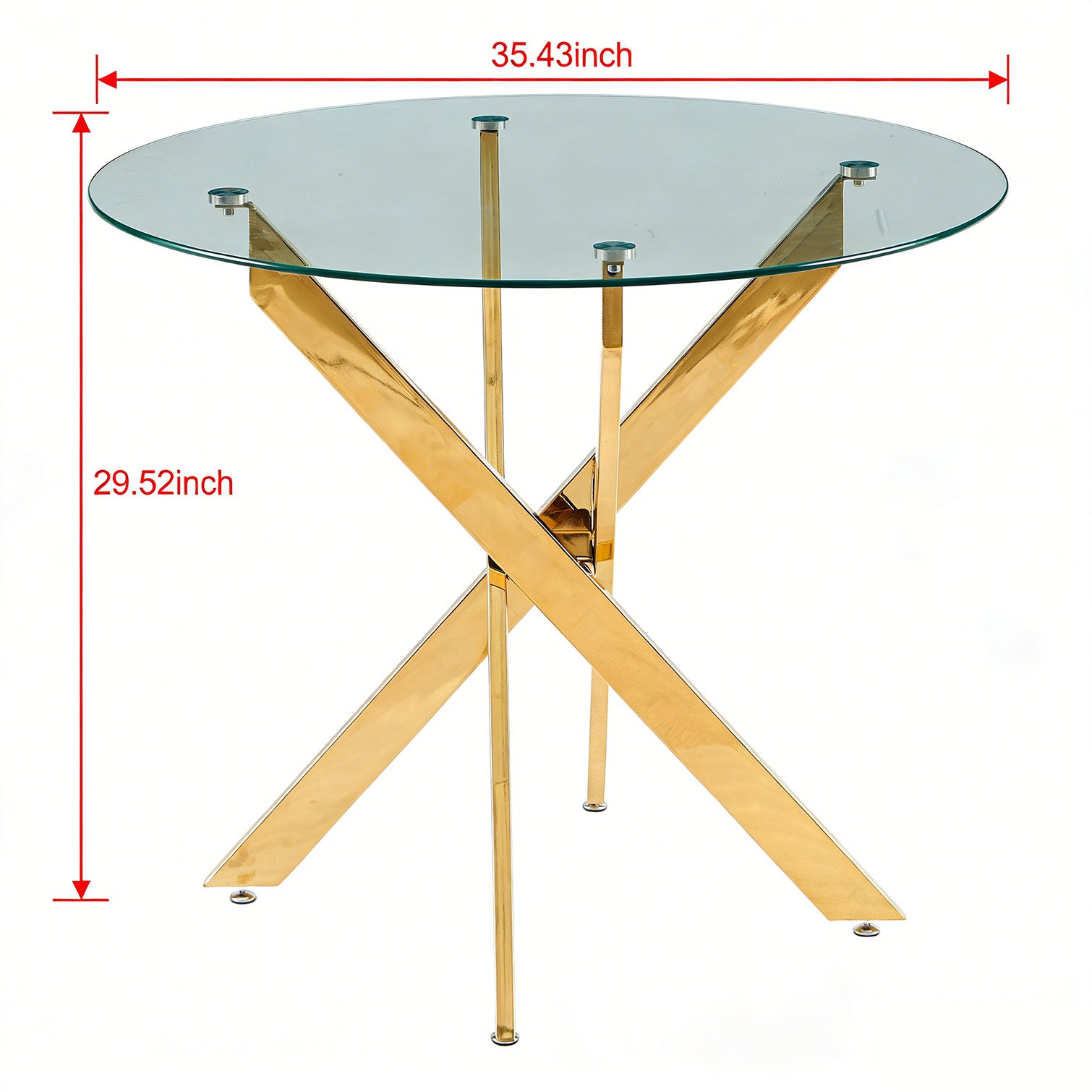 Golden Modern Dining Table with Cross Metal Legs and Glass Top, Space-Saving Kitchen Table for Living Room - Grand Goldman Shop