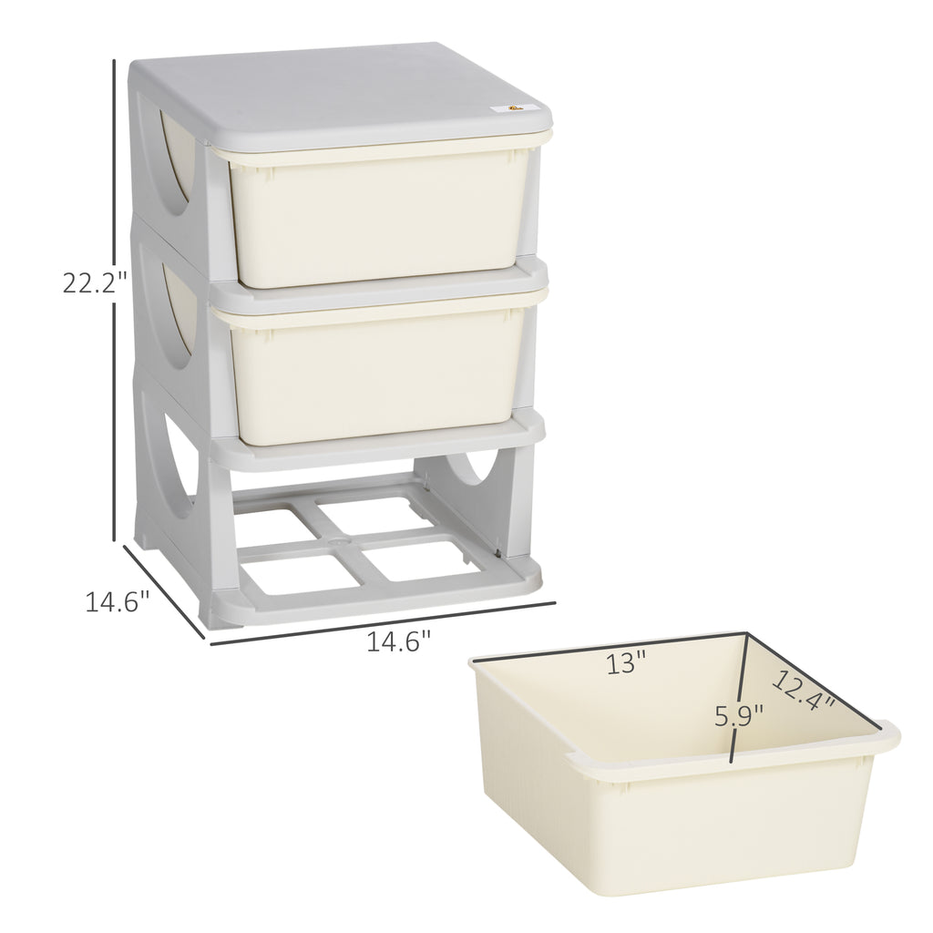 Qaba 3 Tier Kids Storage Unit, 3 Drawer Chest Toy Organizer Plastic Bins for Kids Bedroom Nursery Kindergarten Living Room fo