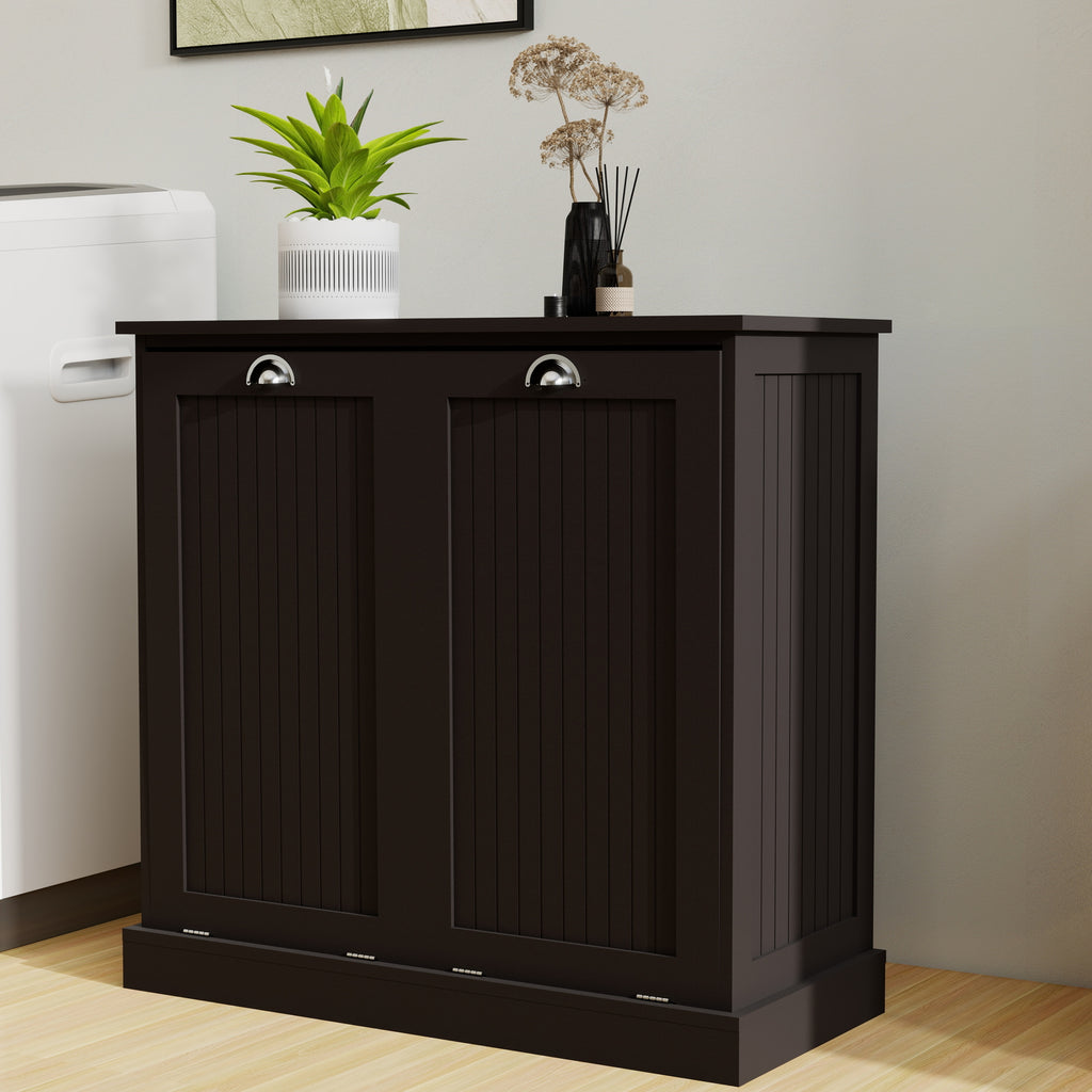 Two-Compartment Tilt-Out Laundry Sorter Cabinet-Black - Grand Goldman Shop