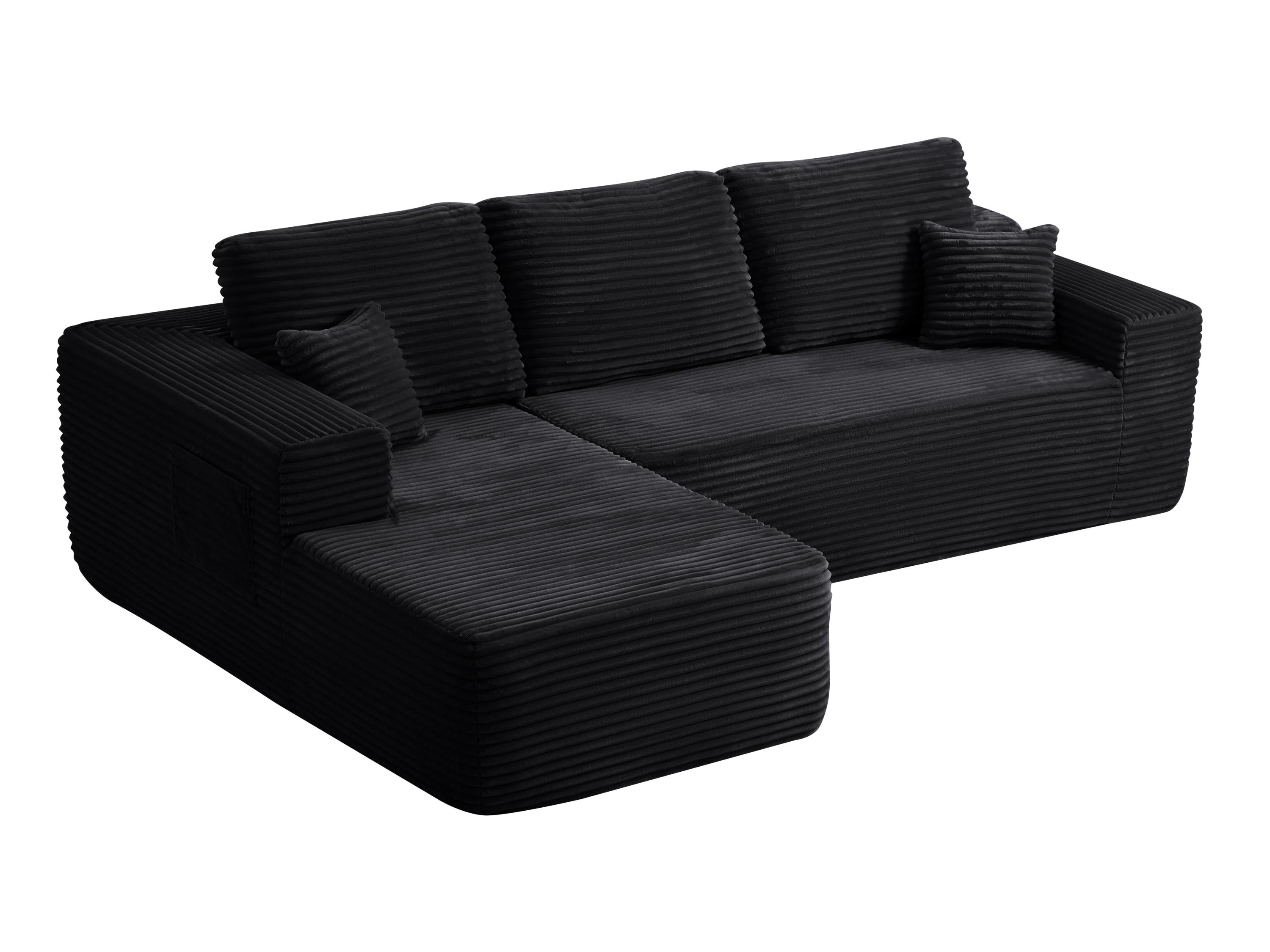 104' Cloud Sectional Sofa with L-Shape Chaise and Side Pockets , Modern Modular Design, Deep Seating, Upholstered Couch for Living Room/Bedroom, No Assembly Required (Plush Fabric), Black, Left-facing - Grand Goldman Shop