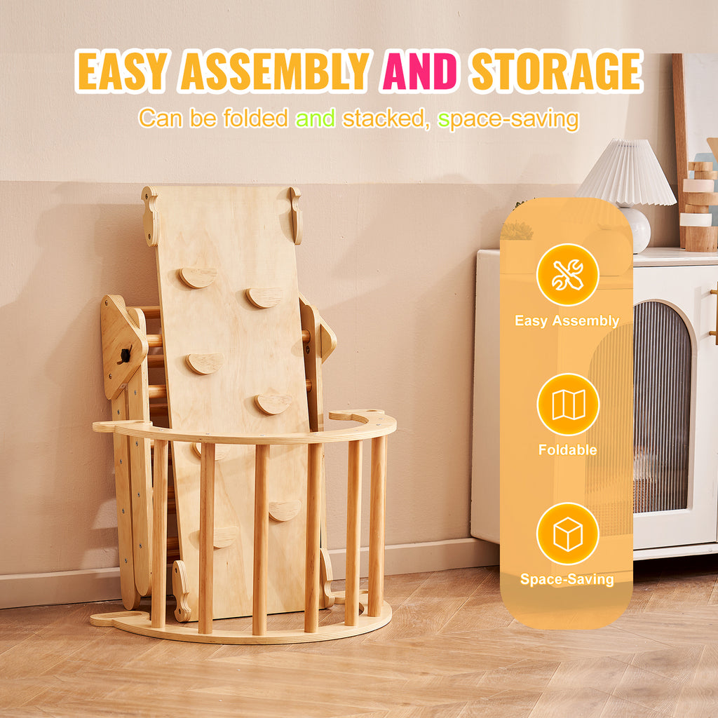 Pikler Triangle Set, 5 in 1 Toddler Climbing Toys Indoor Playground, Ramp, and Arch, Montessori Climbing Set with Triangle, M