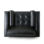Sophisticated Faux Leather Club Chair with Birch Wood Legs in Black, 44.75 x 33.25 x 33.50 inches - Grand Goldman Shop