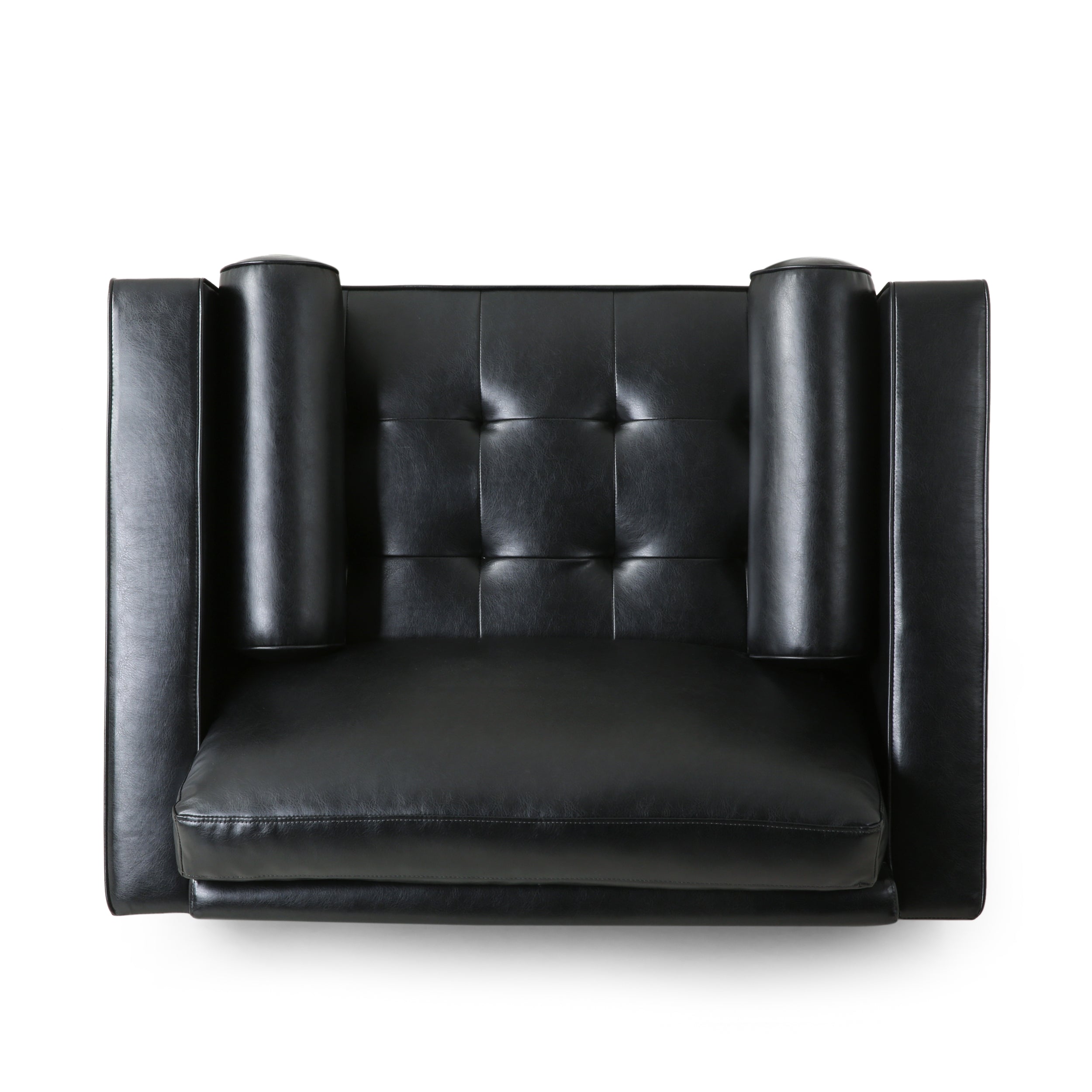 Sophisticated Faux Leather Club Chair with Birch Wood Legs in Black, 44.75 x 33.25 x 33.50 inches - Grand Goldman Shop