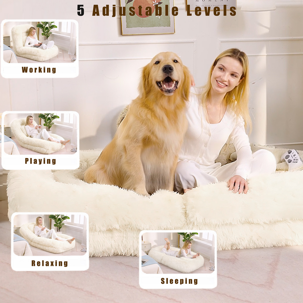 [NEW ARRIVED] [VIDEO PROVIDED] Human Dog Bed,Lazy Sofa,5-Position Adjustable Convertible,Floor Gaming Chair,bedroom, living room,Suitable for gaming, meditation,relaxation,Plush Fabric,Beige - Grand Goldman Shop